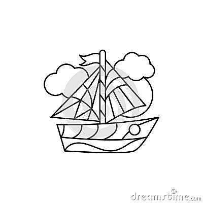 Fishing boat coloring page. Contour vector illustration for kids coloring book, isolated on white background. Vector Illustration