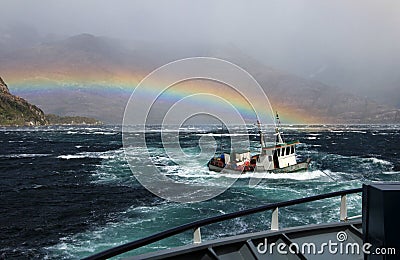 Fishing boat got rescued, fiord in Bernardo O`Higgins Nationa Park, Chile Stock Photo