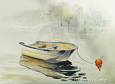 Fishing bowat watercolors painted Stock Photo