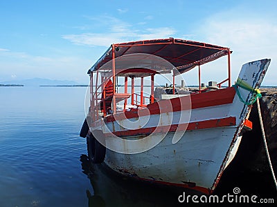 The fishing boat parking on port. Stock Photo