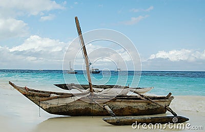 Fishing boat on the shore of Jambiani, Zanzibar, Tanzania, Africa Stock Photo