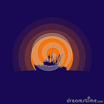 Fishing boat silhouette at sunset Vector Illustration