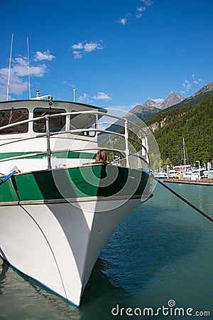 Fishing boat in Skagway Passage, Alaska Stock Photo