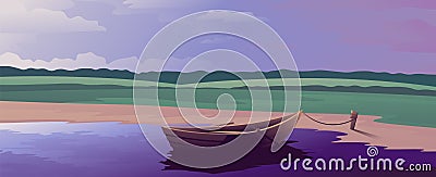 Fishing boat stands on the shore Vector Illustration