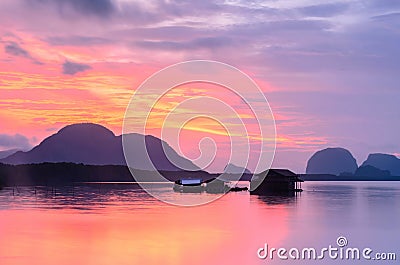 Fishing boat Sunrise Stock Photo