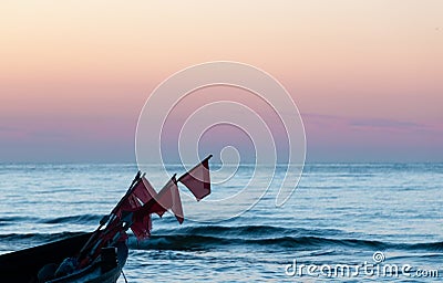 Sunset & Boat - Baltic Sea - Usedom Island Stock Photo