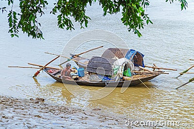 Fishing Boats Anchored on Ganges Editorial Stock Photo