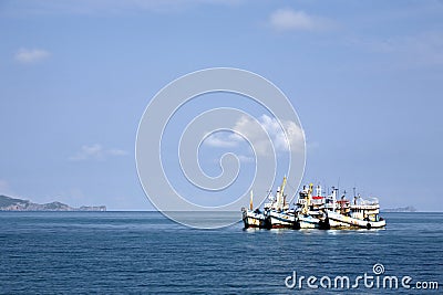 Fishing Boats at Bay Editorial Stock Photo