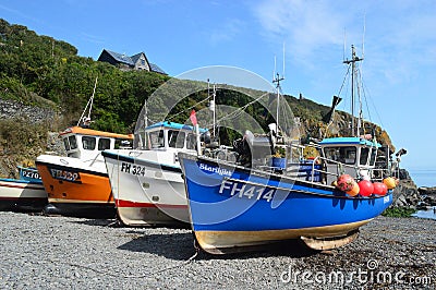 Fishing Boats at Cadgwith Cove Cornwall Editorial Stock Photo