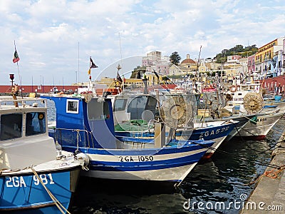 Fishing boats on the port of Ponza in Italy. Editorial Stock Photo