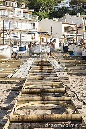 Fishing boats in the Costa Brava, Catalonia, Spain Editorial Stock Photo