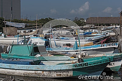 Fishing boats in the darsena de san francisco, Campeche Editorial Stock Photo