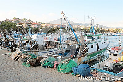 Fishing boats and nets Editorial Stock Photo