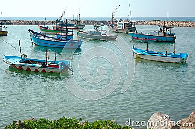 Fishing boats in Hikkaduwa Stock Photo