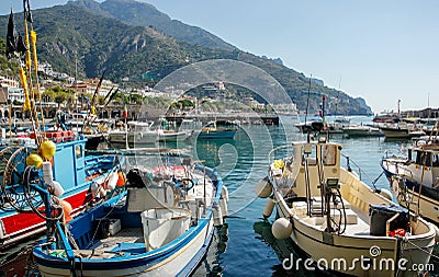 Fishing boats in Maiori on the Amalfi Coast, Italy Stock Photo