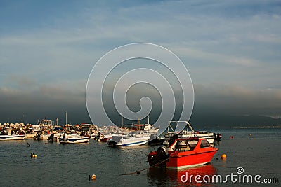 Fishing boats moored in port in Zante town, Greece Editorial Stock Photo