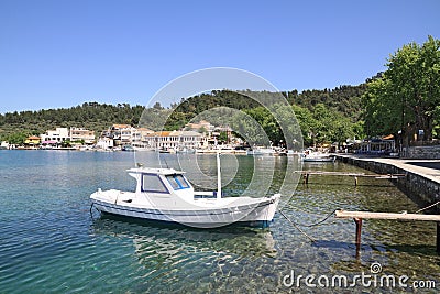 Fishing boats in the old port of Limenas , in Thassos island , G Stock Photo