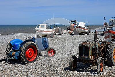 Fishing Boats and Old Tractors, Cromer, Norfolk, England Editorial Stock Photo