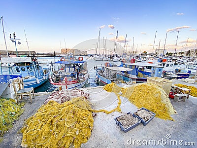 Fishing boats at old venetian port of Heraklion, Greece Editorial Stock Photo