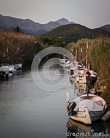 Fishing boats parked in a canal Editorial Stock Photo