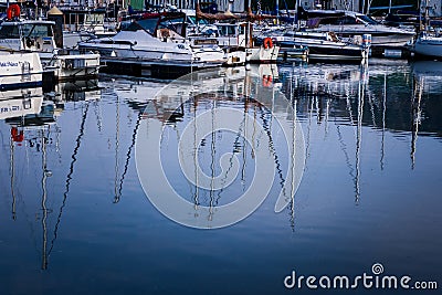 Fishing boats and pleasure boats in Le Treport port Editorial Stock Photo