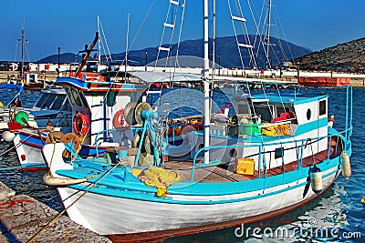 Fishing boats in port of kefalonia Stock Photo