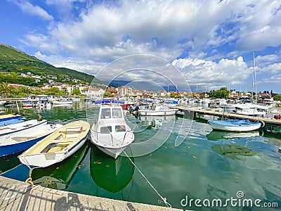 Fishing boats at marina Kalimanj, Tivat, Montenegro Editorial Stock Photo