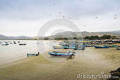 Fishing boats in Puerto Lopez beach, Manabi, Ecuador Editorial Stock Photo