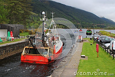 Fishing boats on Scottish canal Editorial Stock Photo