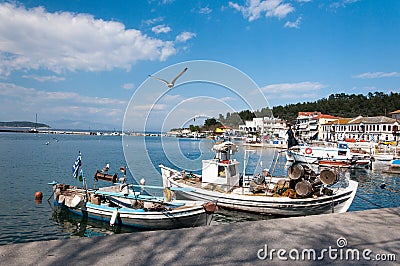 Fishing boats and seagulls Editorial Stock Photo