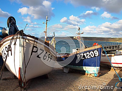 Fishing Boats Sennen Cove Cornwall Stock Photo
