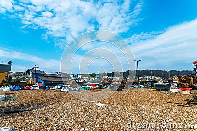 Fishing boats on the shore, pebble beach, wooden boats, fishing Stock Photo