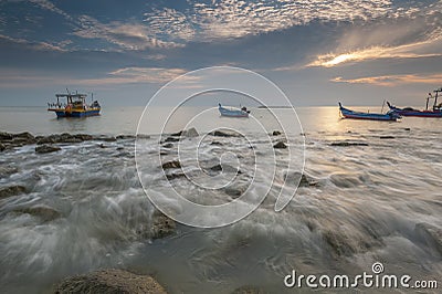 Fishing boats at Tanjung Piandang @ Ban Pecah Perak Malaysia Stock Photo