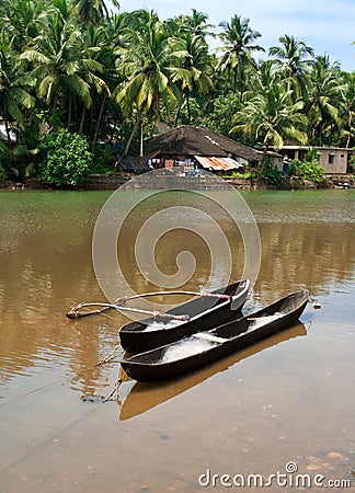 Fishing boats in tropical river. Goa Stock Photo