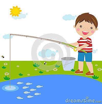 Fishing boy Vector Illustration