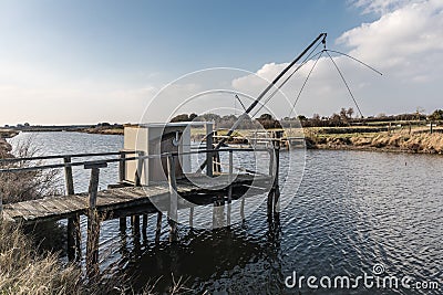 Fishing cabin on the bank of the river Stock Photo