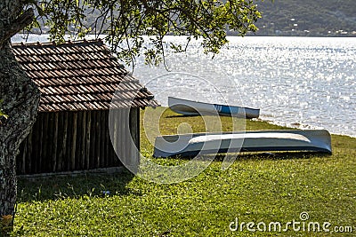 Fishing canoe on the grass Stock Photo