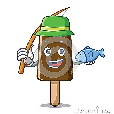 Fishing chocolate ice cream mascot cartoon Vector Illustration