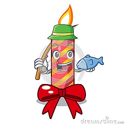 Fishing christmas candle combined with pita cartoon Vector Illustration