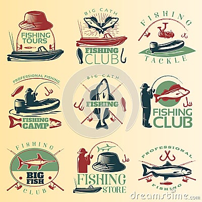 Fishing Colored Emblem Set Vector Illustration