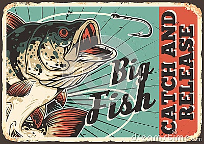 Fishing colorful vintage horizontal poster Vector Illustration