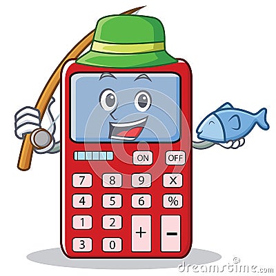 Fishing cute calculator character cartoon Vector Illustration