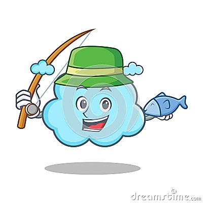Fishing cute cloud character cartoon Vector Illustration