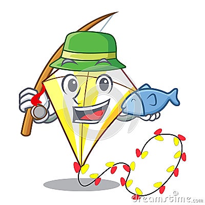 Fishing cute kite flying the on mascot Vector Illustration