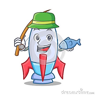 Fishing cute rocket character cartoon Vector Illustration