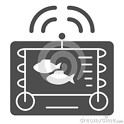 Fishing echo sounder solid icon. Fishfinder vector illustration isolated on white. Digital gadget glyph style design Vector Illustration