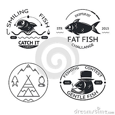 Fishing emblems labels elements logos icons set Vector Illustration
