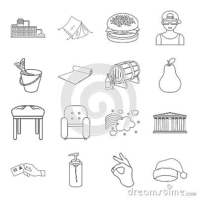 Fishing, furniture, fitness and other web icon in outline style.tourism, finance, cosmetics icons in set collection. Vector Illustration