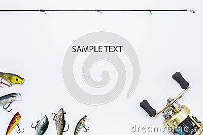 Fishing gear on white background Stock Photo