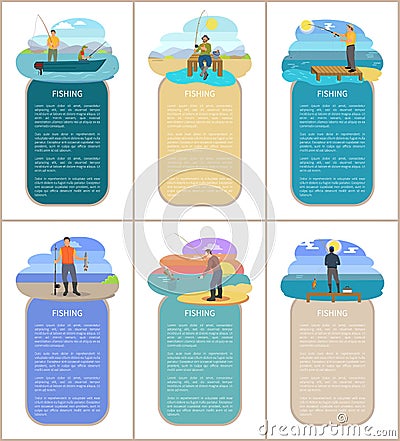 Fishing Hobby of Men Posters Vector Illustration Vector Illustration